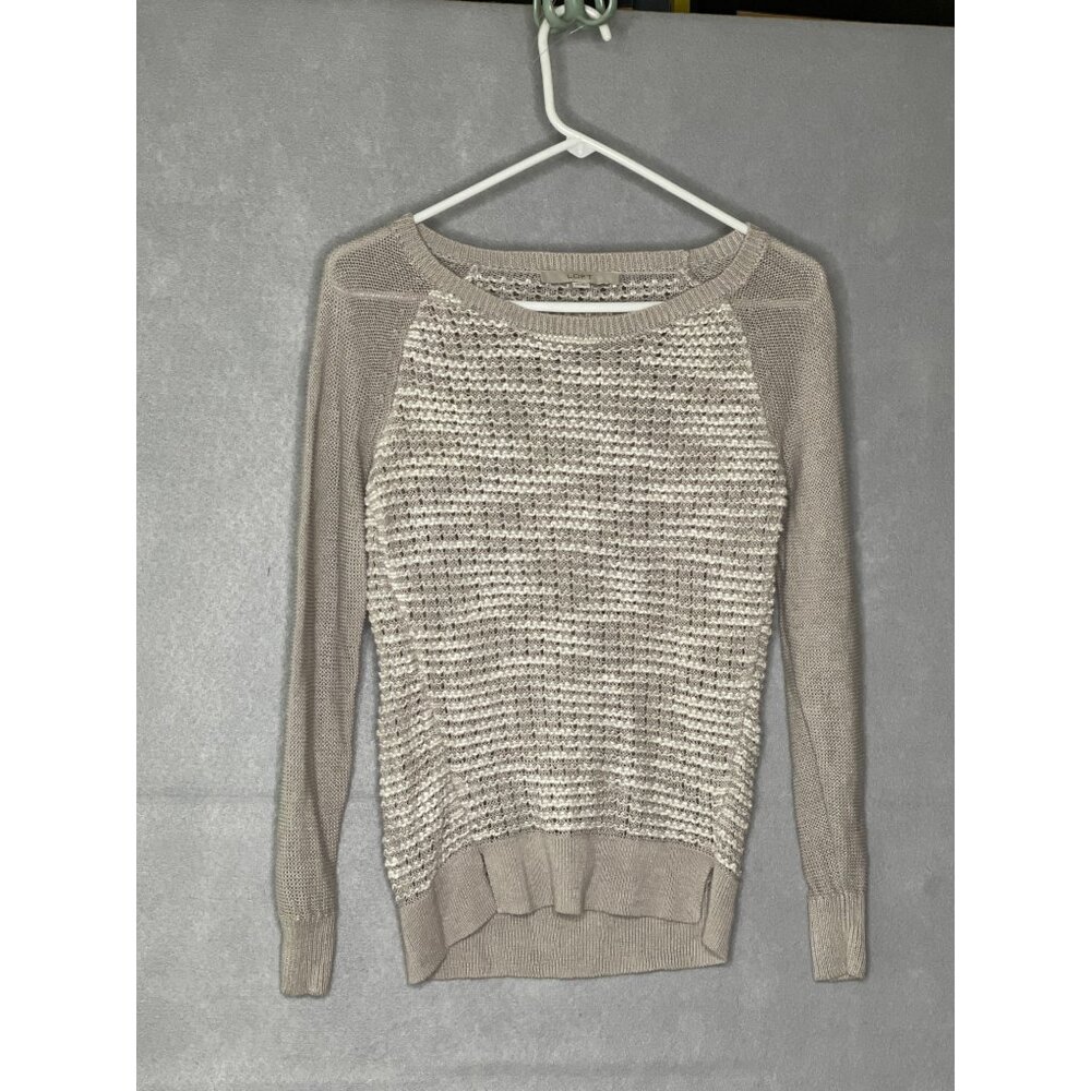 Ann Taylor Womens XS Beige Knit Sweater Lightweight Rayon Casual Pullover Top